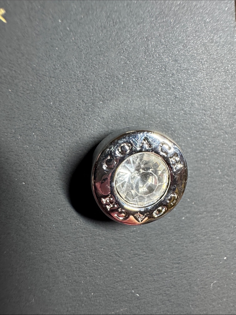 Coach Silver-Tone Crystal Center Stud Earrings with Drawstring Bag - Picture 2 of 9